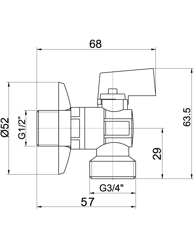 Novaservis Pračkový rohový ventil se zpětnou klapkou 1/2˝x3/4˝ CF3027