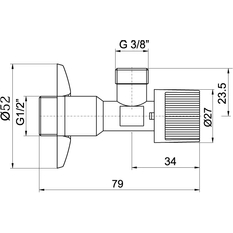 Rohový ventil bez filtru 1/2˝x 1/2˝
