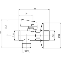 Rohový ventil s filtrem, krytkou a kovovou pákou 1/2x3/8