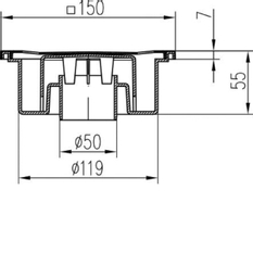 Podlahová vpusť DN50/55 N 150 x 150 mm nerez 320 N