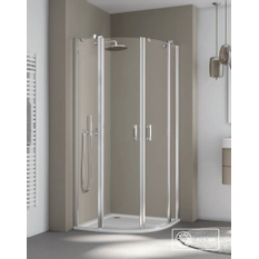 Čtvrtkruhový sprchový kout s kyvnémi dveřmi a pevnými poli Kermi Liga LIP55 R550 stříbrná vysoký lesk, čiré ESG sklo s úpravou 90 x 90 x 200 cm