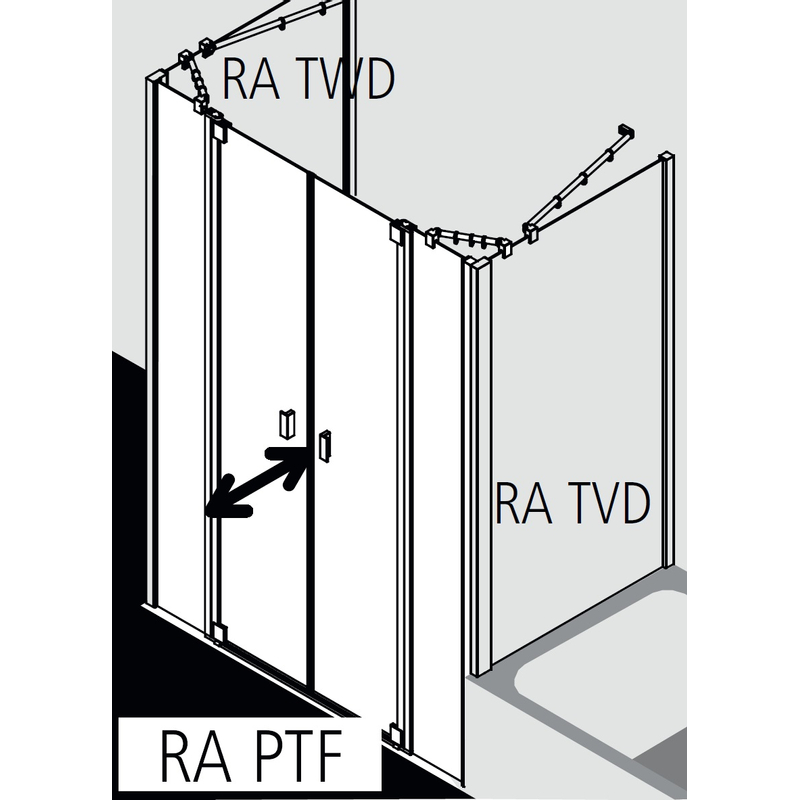 Dveře kyvné Kermi Raya RAPTF stříbrné vysoký lesk, čiré ESG sklo s úpravou 153 x 185 cm