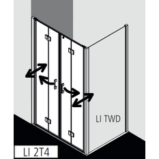 Dveře kyvné zalamovací 4-dílné Kermi Liga LI2T4 stříbrné vysoký lesk, čiré ESG sklo 123 x 200 cm