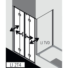 Dveře kyvné zalamovací 4-dílné Kermi Liga LI2T4 stříbrné vysoký lesk, čiré ESG sklo 123 x 200 cm