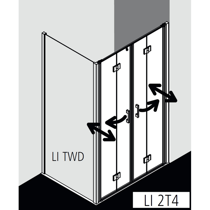 Dveře kyvné zalamovací 4-dílné Kermi Liga LI2T4 stříbrné vysoký lesk, čiré ESG sklo 130 x 200 cm