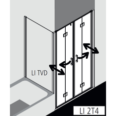 Dveře kyvné zalamovací 4-dílné Kermi Liga LI2T4 stříbrné vysoký lesk, čiré ESG sklo 145 x 200 cm