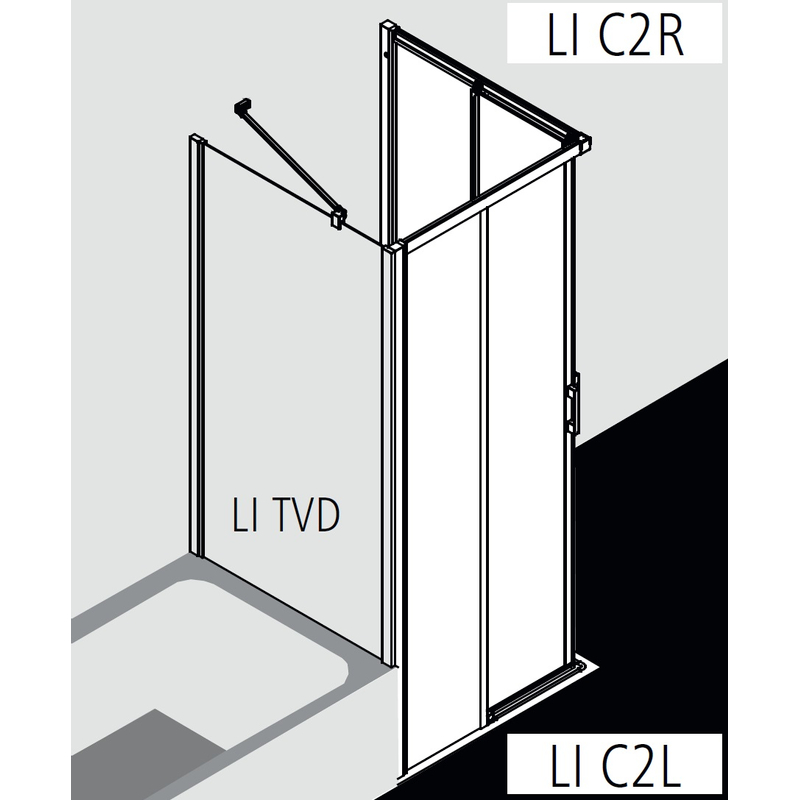 Dveře posuvné bezbariérové (levá část rohového vstupu) Kermi Liga LIC2L levé stříbrné vysoký lesk, čiré ESG sklo 75 x 200 cm
