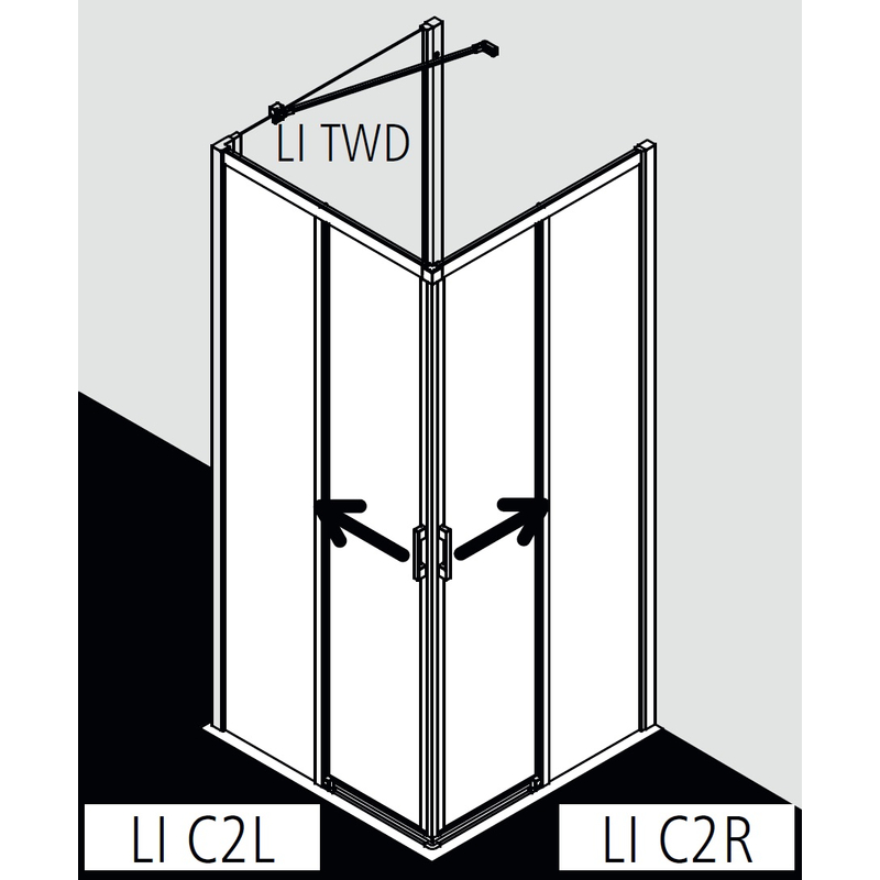 Dveře posuvné bezbariérové (levá část rohového vstupu) Kermi Liga LIC2L levé stříbrné vysoký lesk, čiré ESG sklo 100 x 200 cm