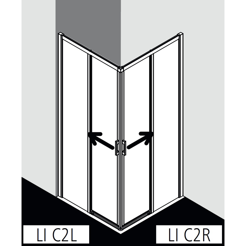 Dveře posuvné bezbariérové (pravá část rohového vstupu) Kermi Liga LIC2R pravé stříbrné vysoký lesk, čiré ESG sklo 103 x 200 cm