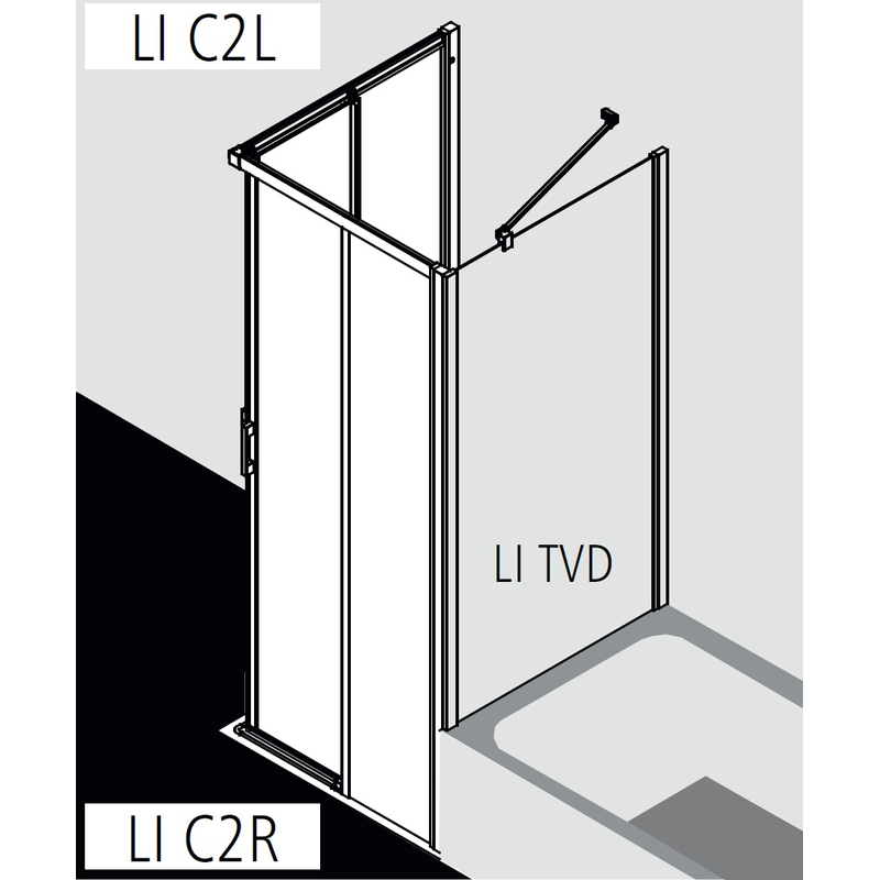 Dveře posuvné bezbariérové (pravá část rohového vstupu) Kermi Liga LIC2R pravé stříbrné vysoký lesk, čiré ESG sklo 113 x 200 cm